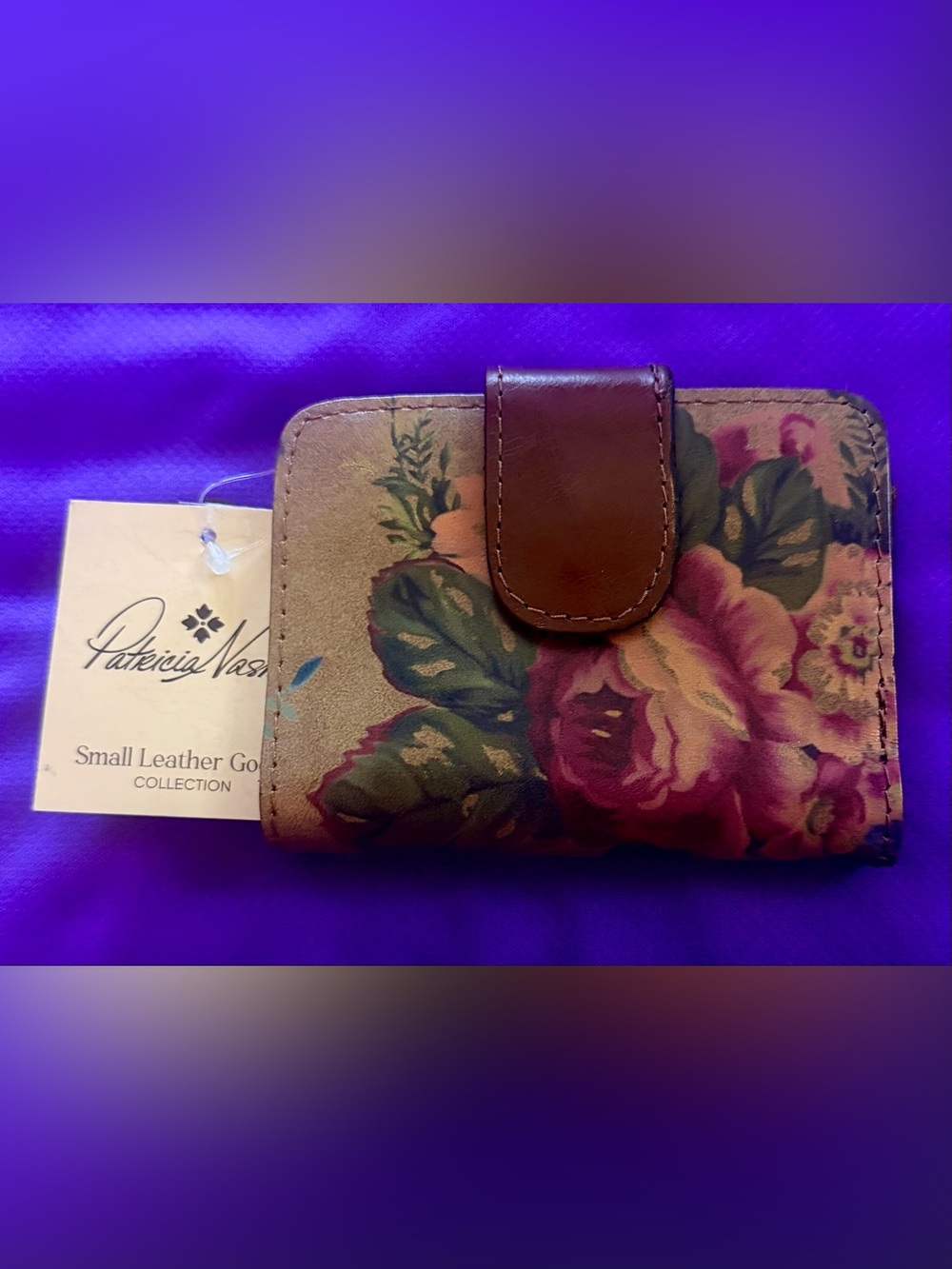 Patricia Nash Brown and Pink Floral Leather Snap Wallet